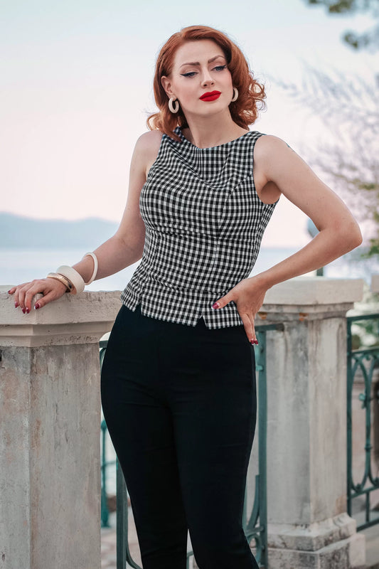 Donna Top in Black and White Gingham