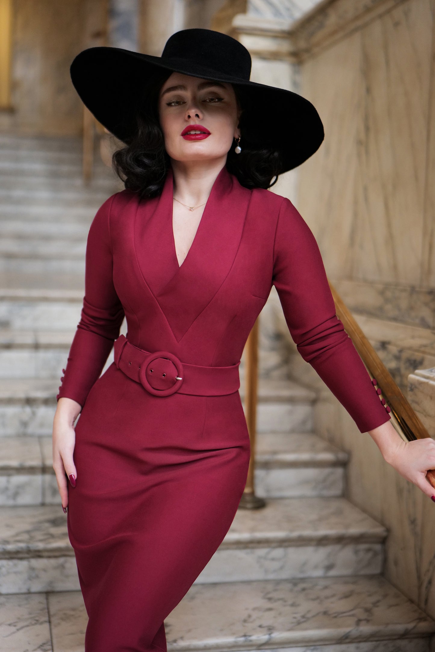 Denise Pencil Dress in Ruby Red