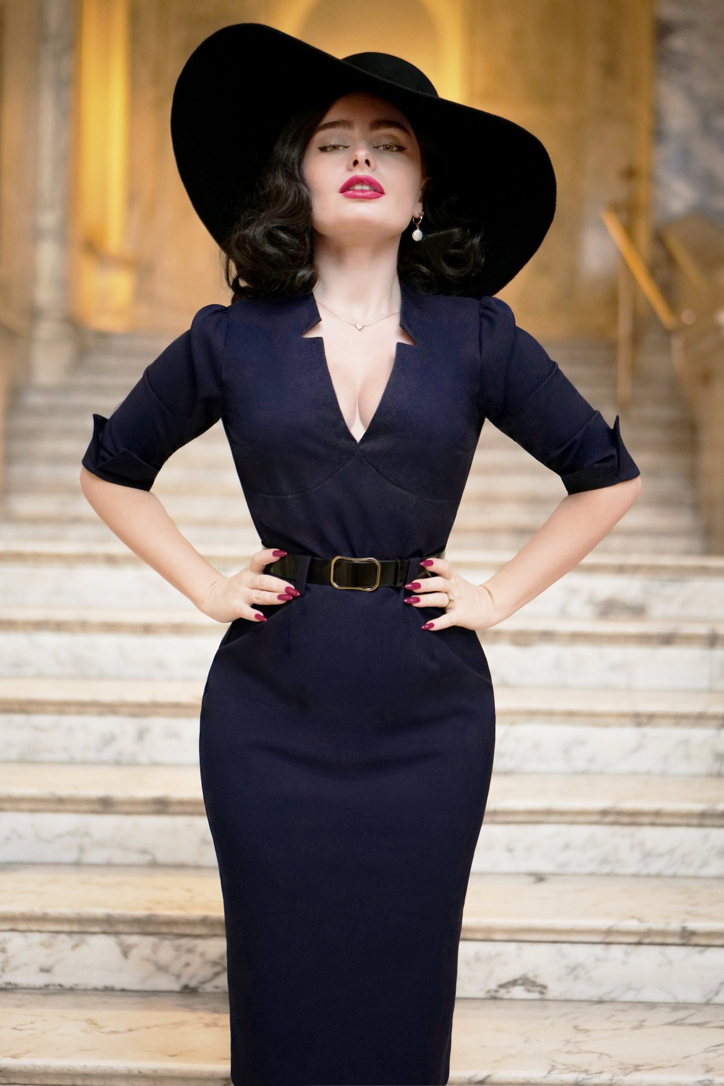 Miller Pencil Dress in White and Navy