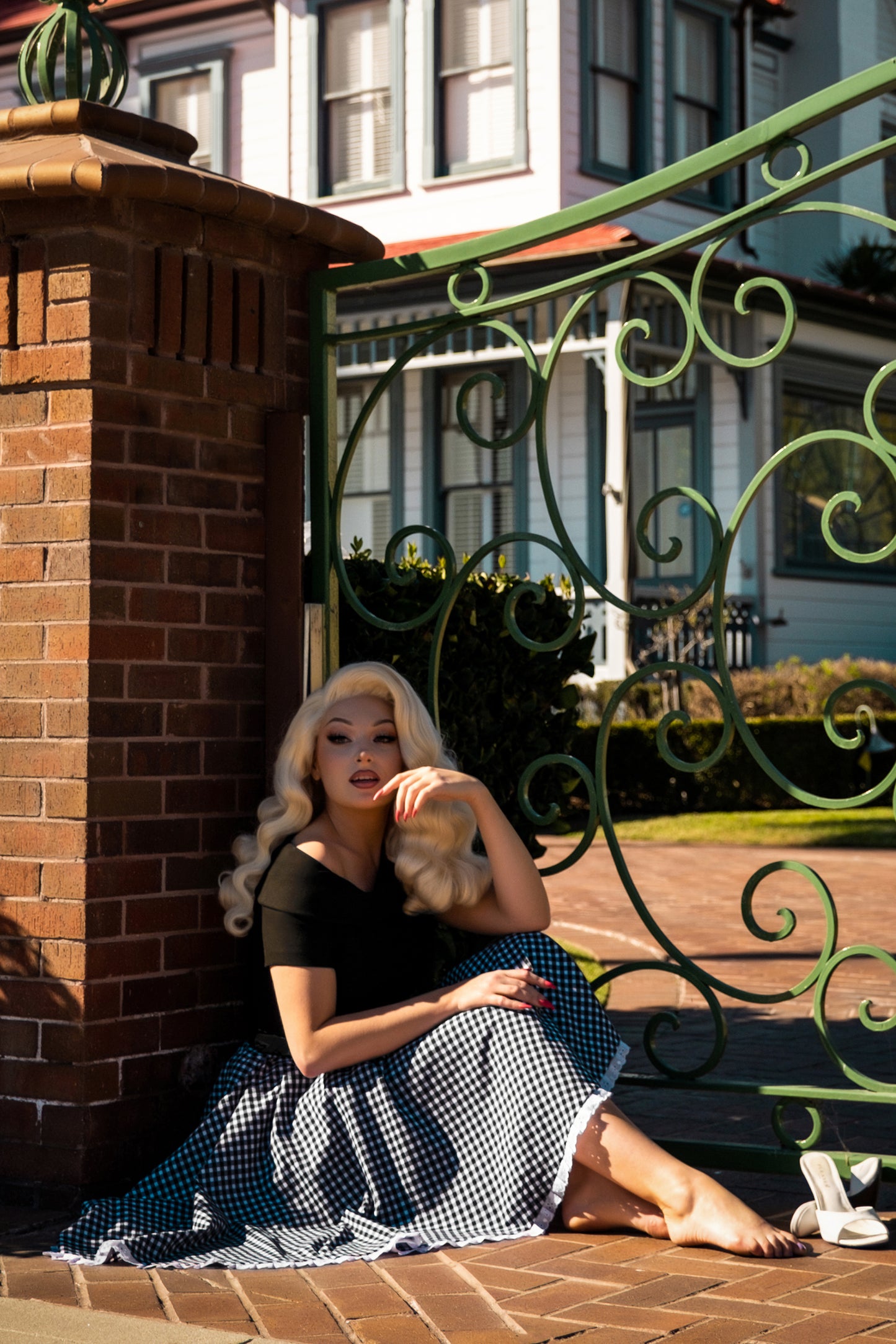 The Brigitte Gingham Swing Dress in Black and White