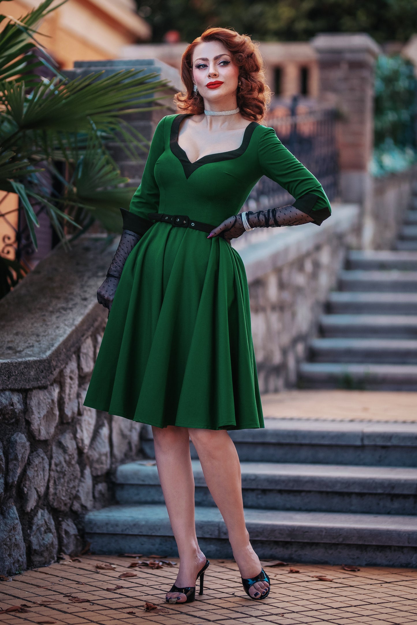 Vivienne Swing Dress in Hunter Green