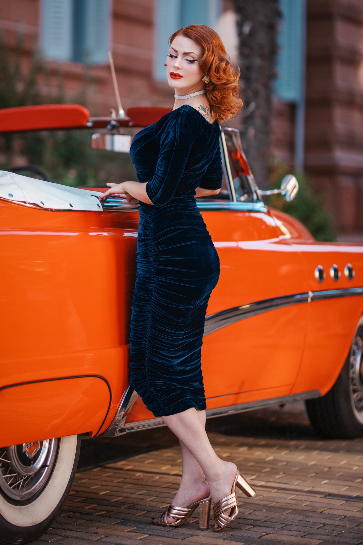 Marilyn Swing Pencil Dress in Navy