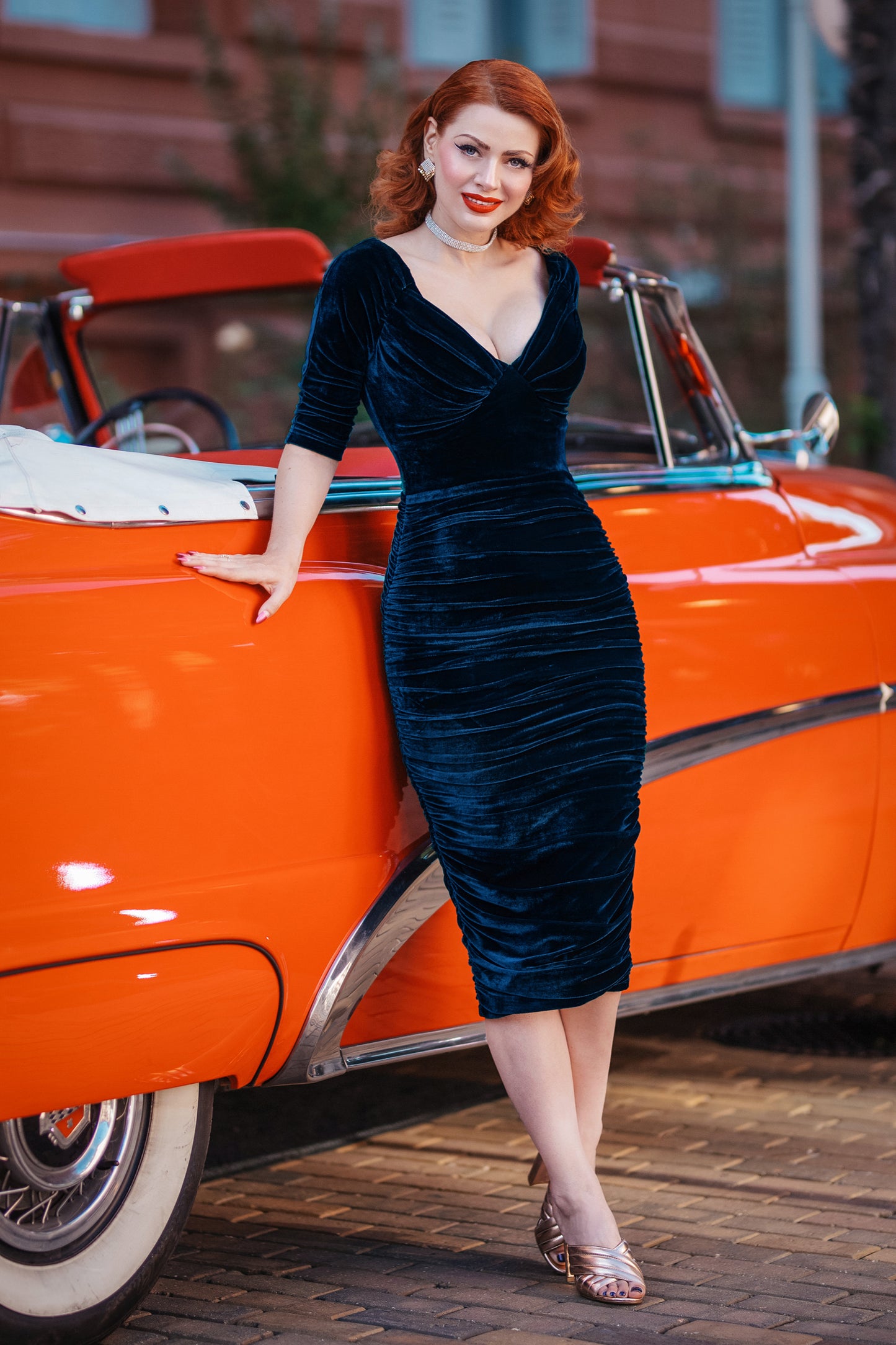 Marilyn Swing Pencil Dress in Navy