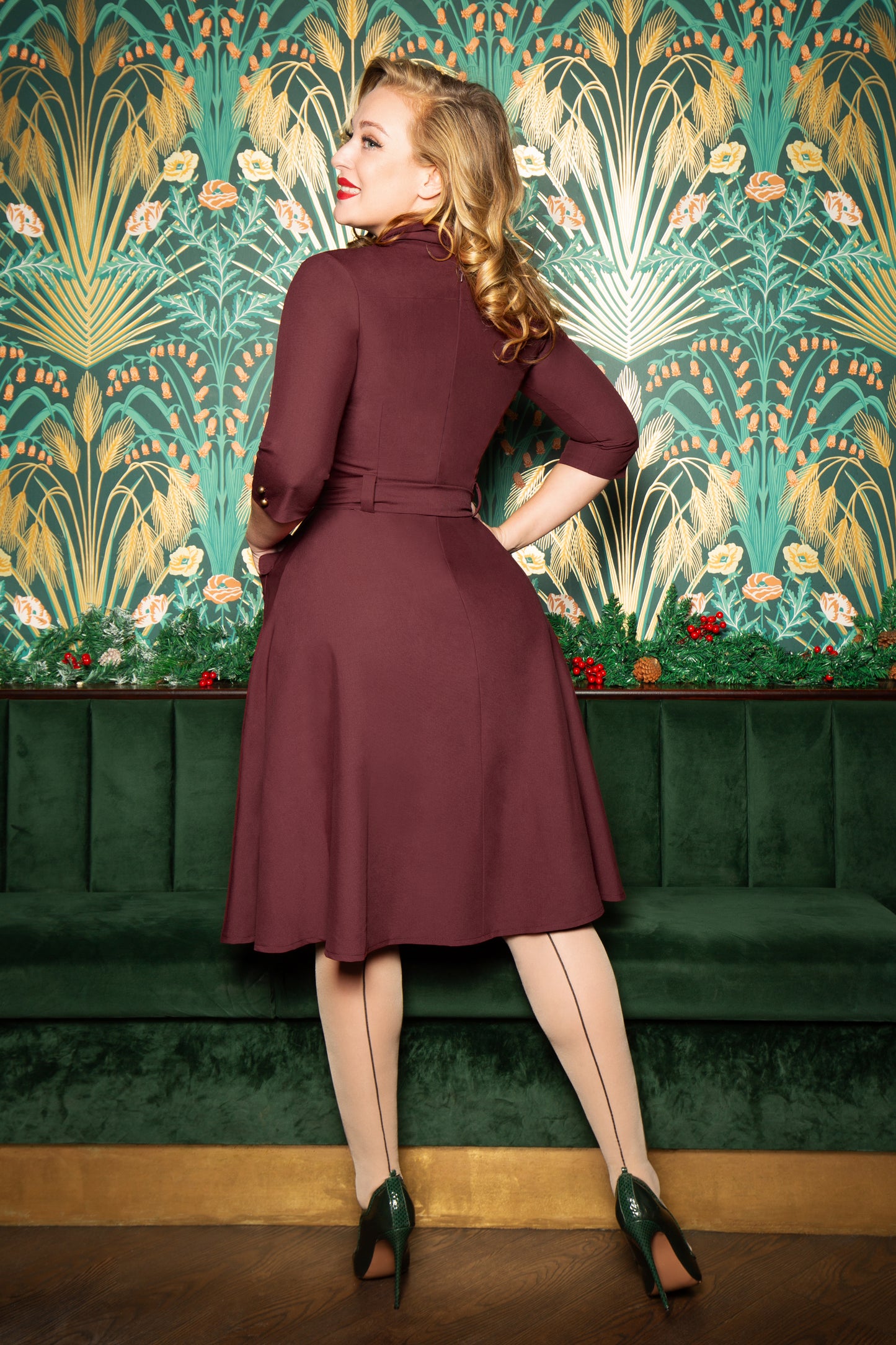 Giselle swing dress in maroon red