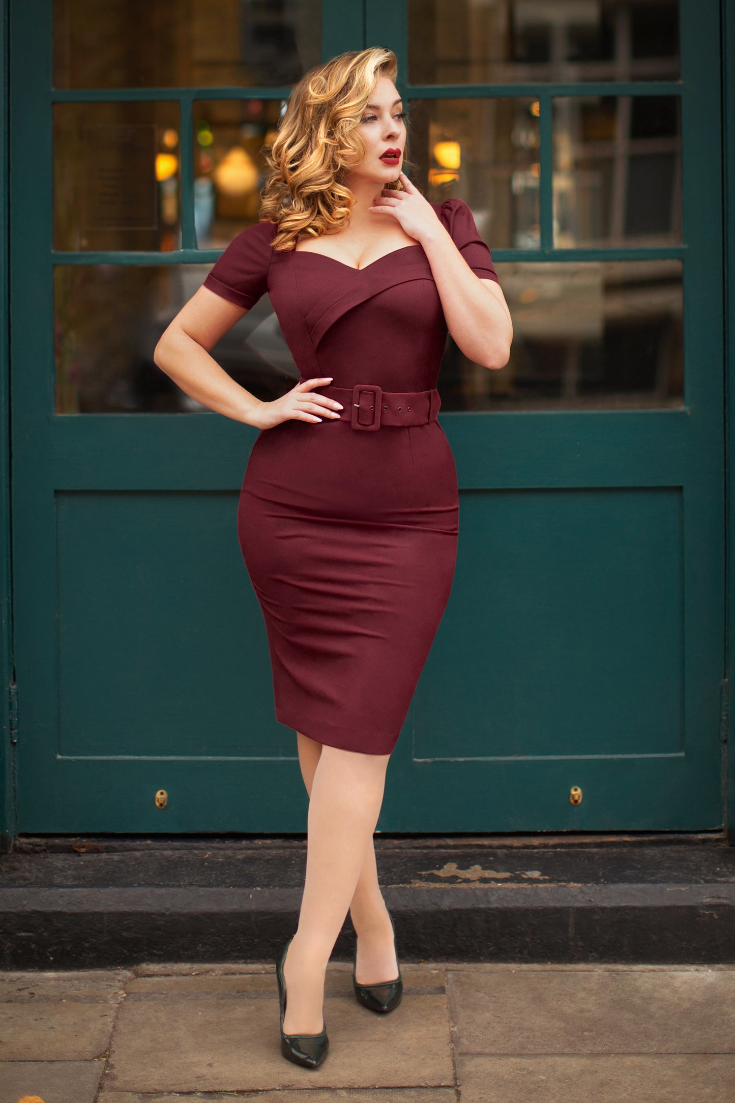 Rosalie Pencil Dress in Deep Red