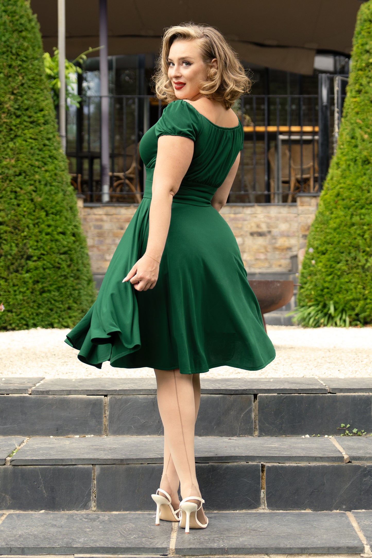 Carmen Swing Dress in Dark Green