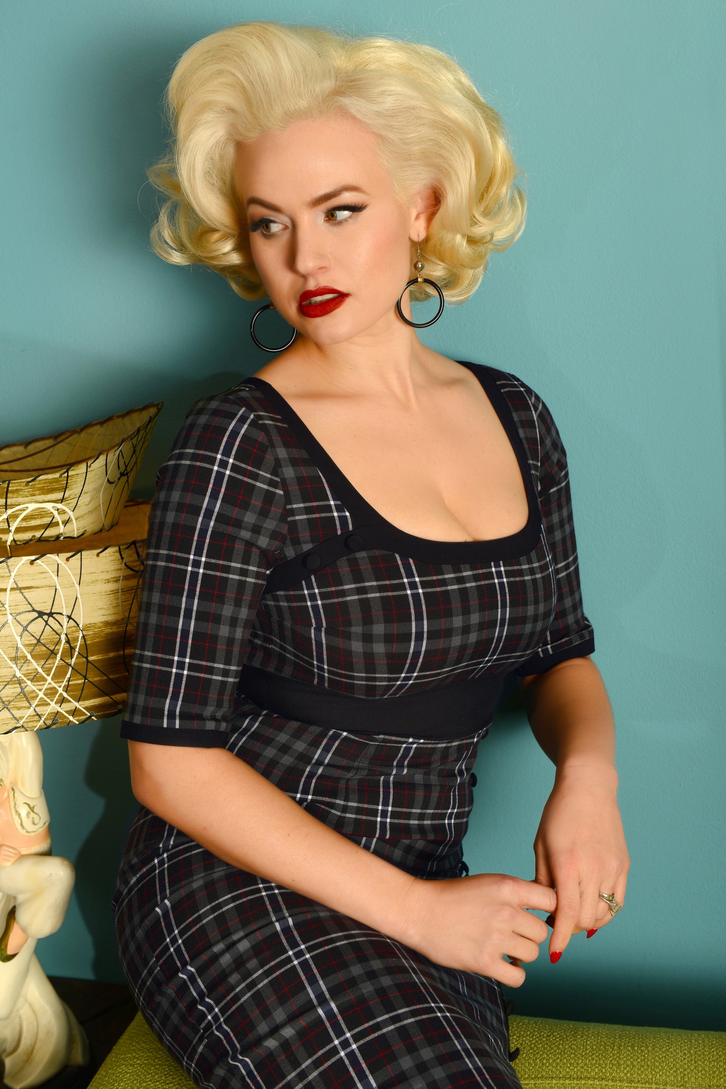 Emily Check Pencil Dress in Black and Grey