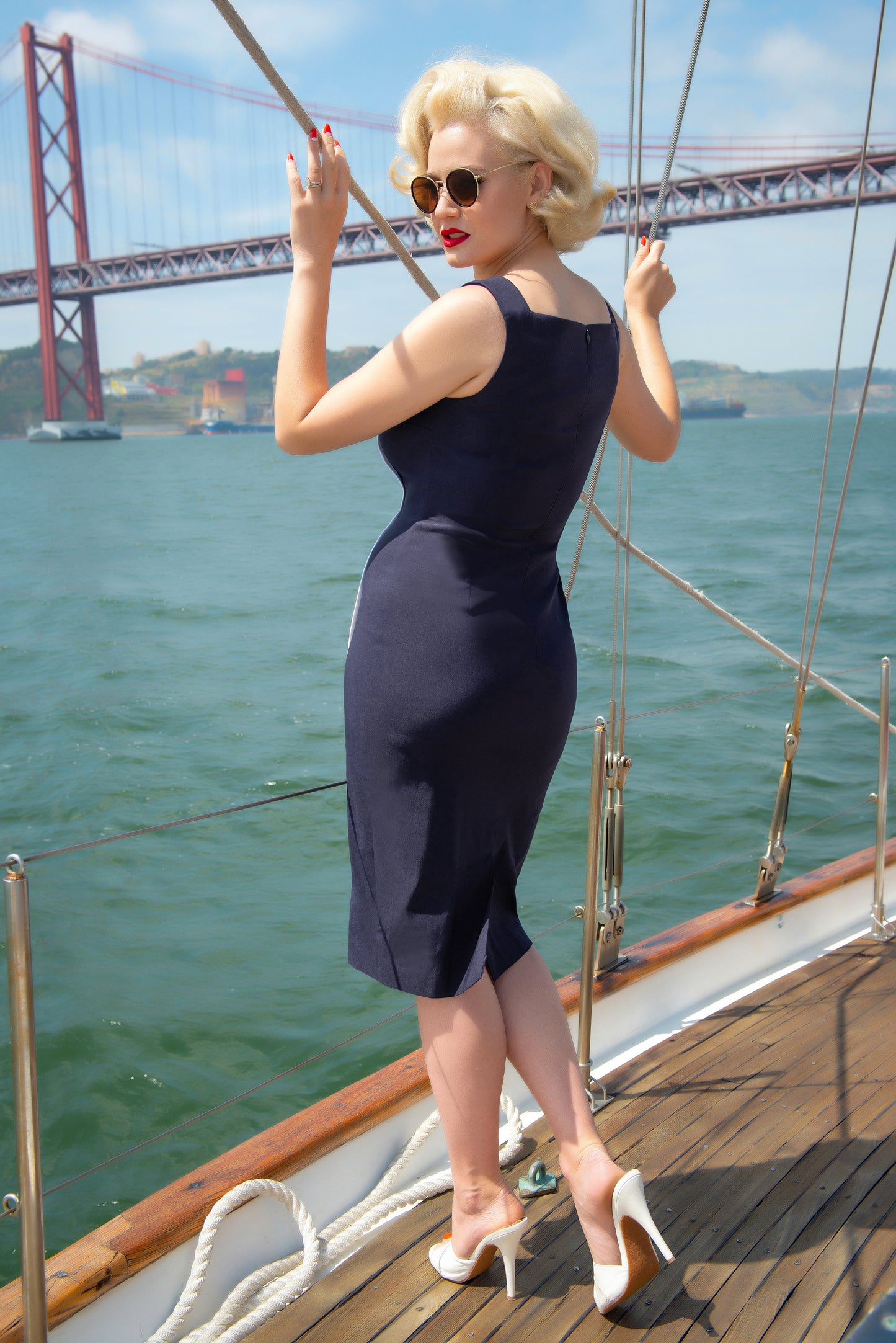 Marine Pencil Dress in Navy
