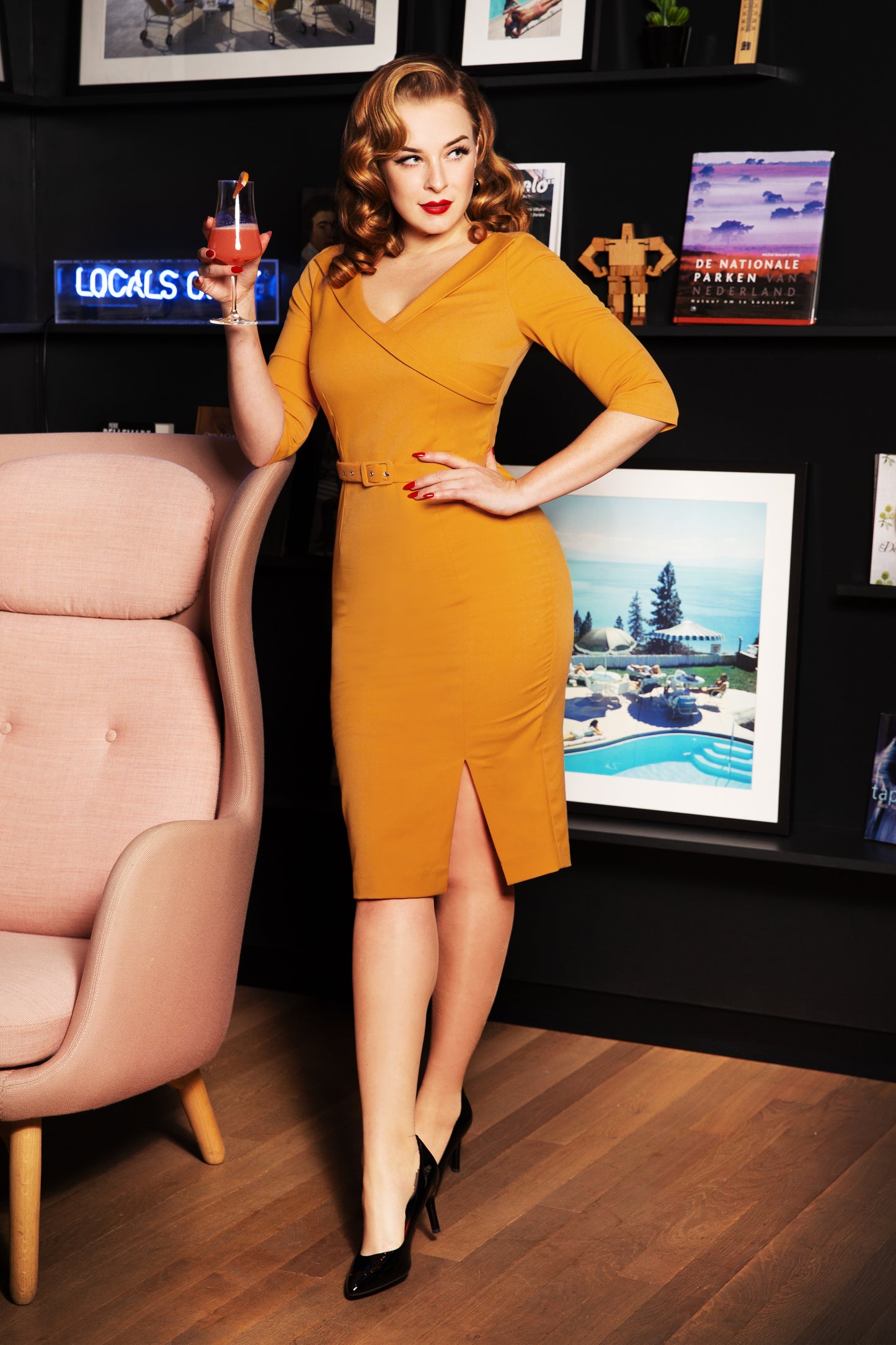 Aviva Pencil Dress in Honey Yellow