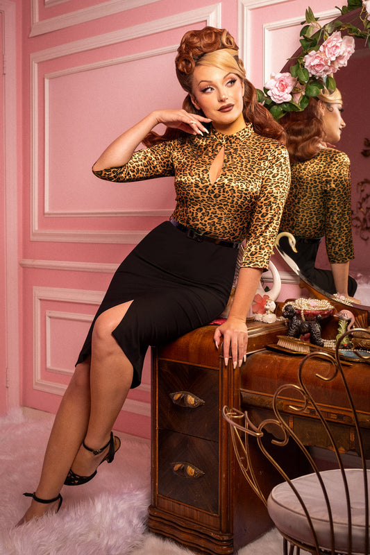 Ivy Pencil Dress in Leopard and Black
