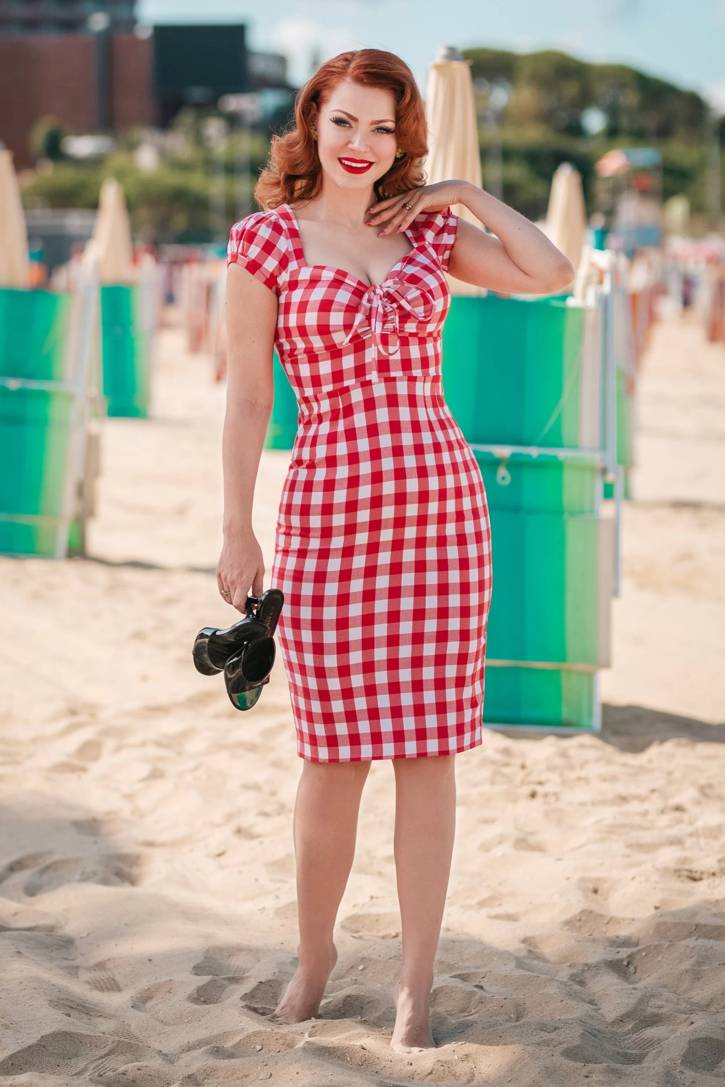 Virginia Pencil Dress in Red and White Gingham