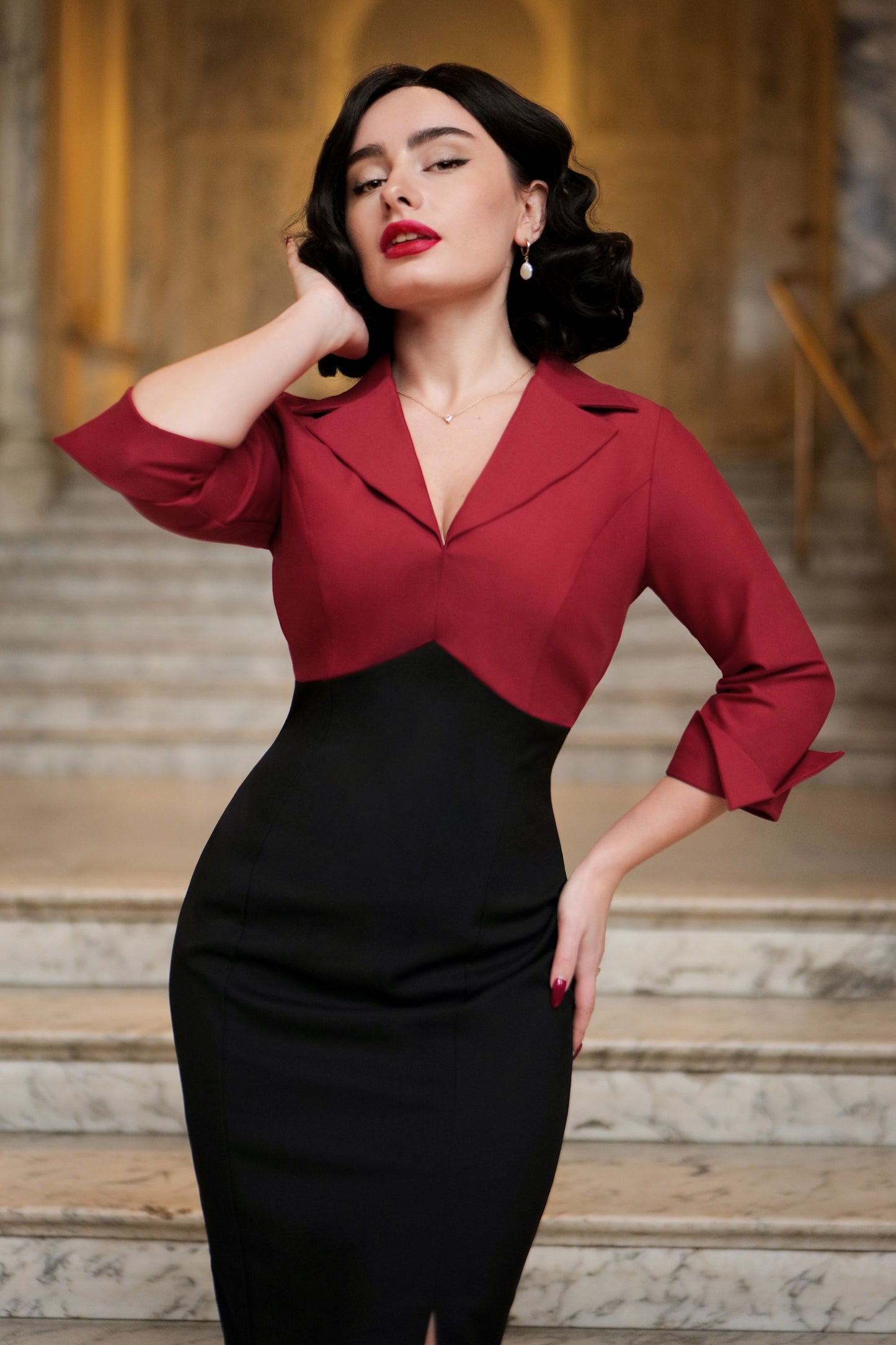 Dianne Two Toned Pencil Dress in Red and Black