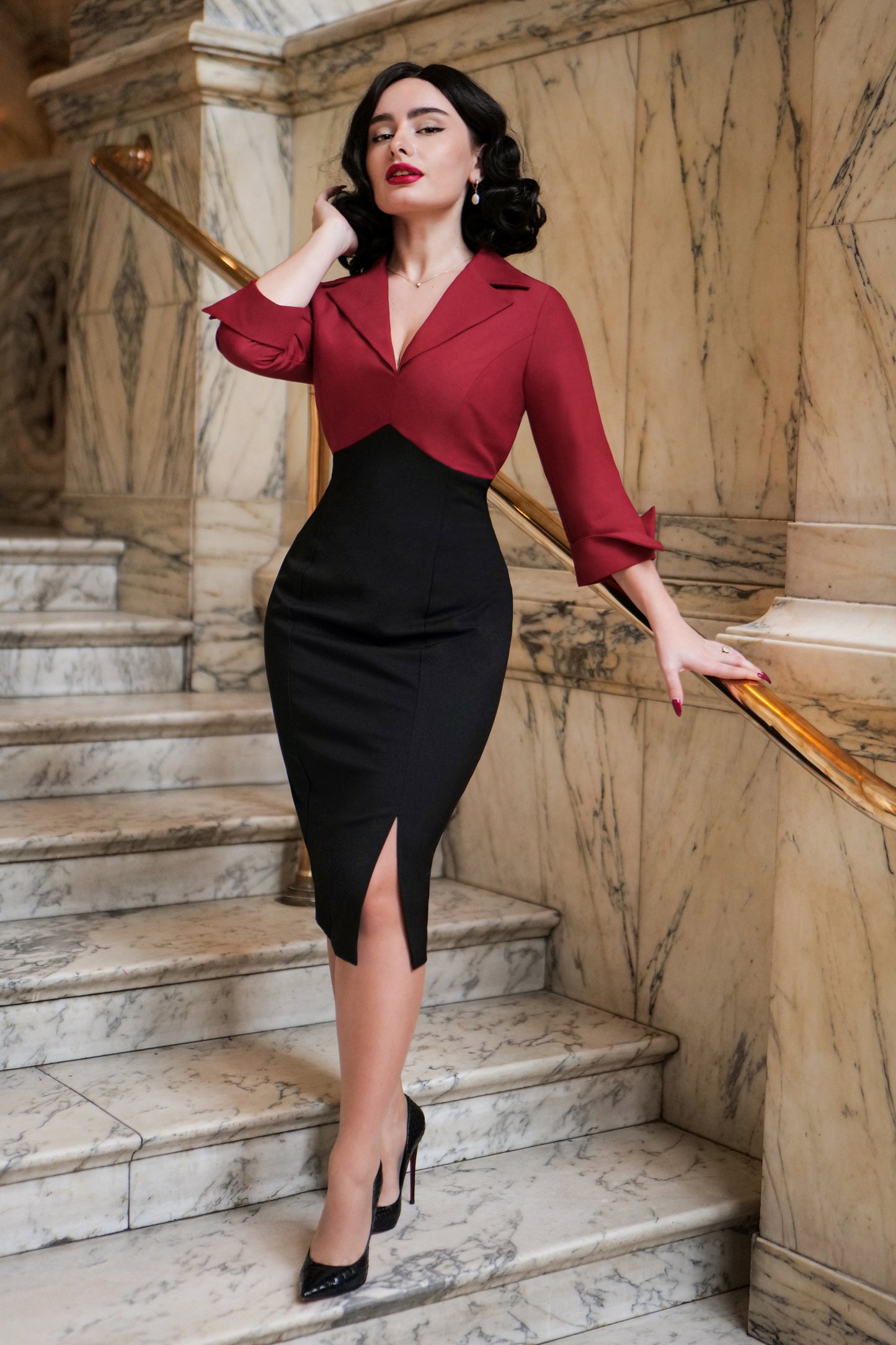 Dianne Two Toned Pencil Dress in Red and Black