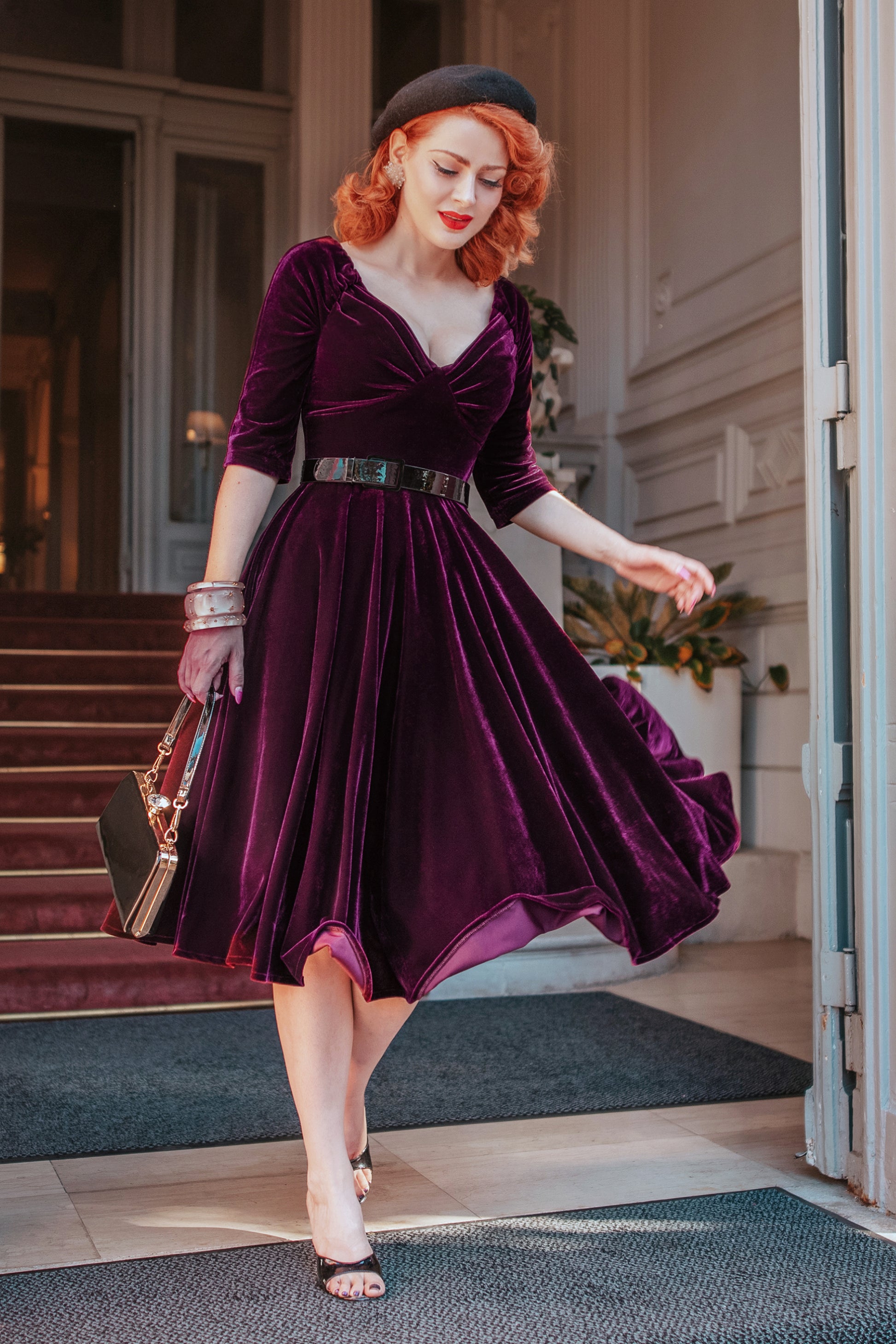 Marilyn Velvet Swing Dress in Burgundy Glamour Bunny Marilyn Velvet Swing Dress in Burgundy Glamour Bunny