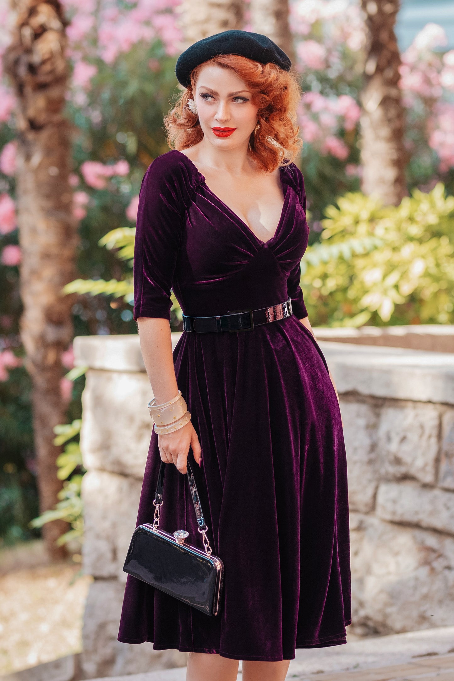 Marilyn Velvet Swing Dress in Burgundy