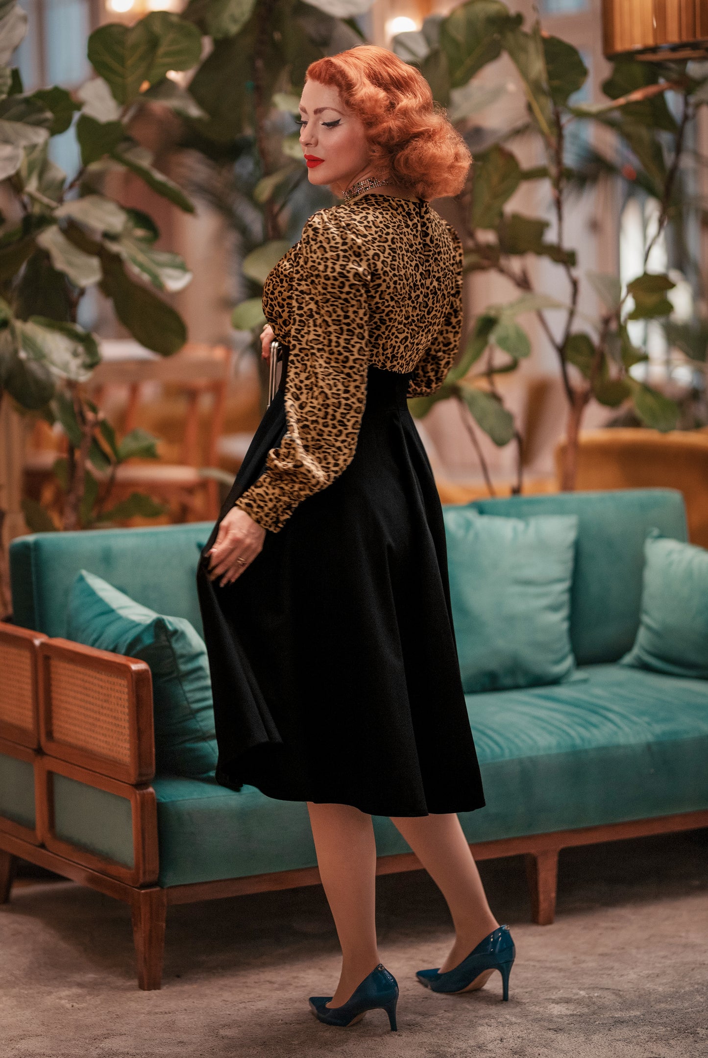 Harriet Swing Dress in Leopard and Black