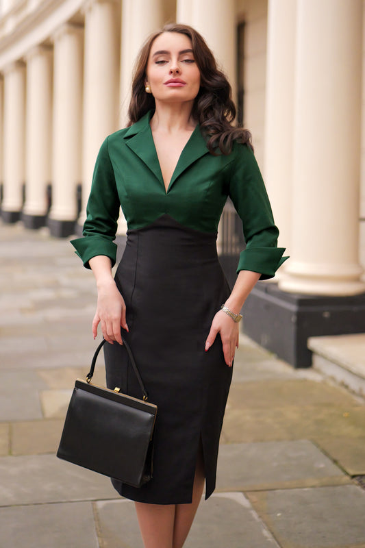Dianne Two Toned Pencil Dress in Black and Green