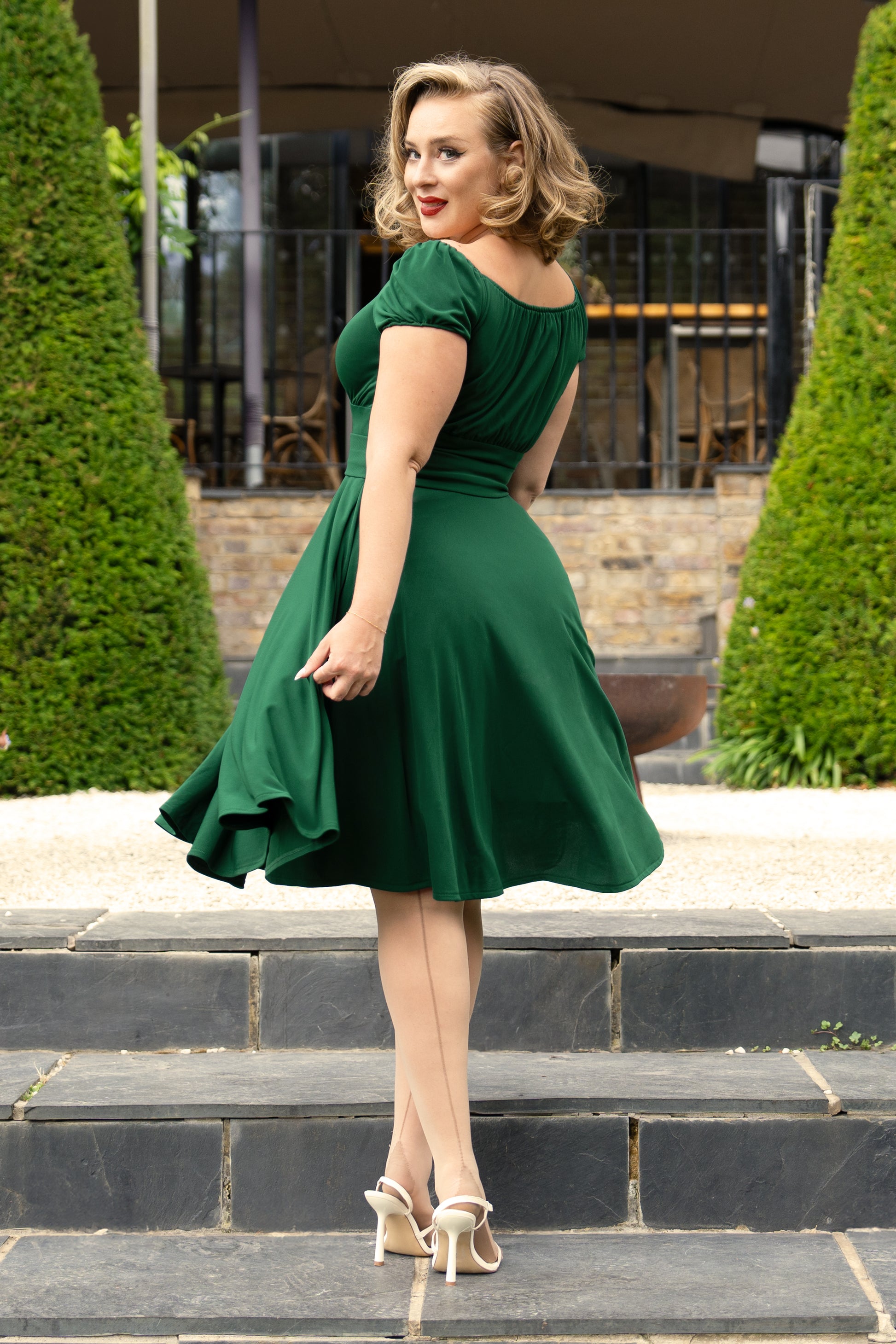 Carmen Swing Dress in Dark Green Glamour Bunny Carmen Swing Dress in Dark Green Glamour Bunny